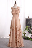 2022 Prom Dresses Scoop A Line With Handmade Flower And Ruffles PR3XSMEC