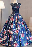 2024 Ball Gown Scoop Lace Floral Print Floor-Length Chic Prom Dress PN5MEZFC