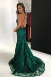 Elegant Straps V Neck Lace Mermaid Long Evening Dresses Prom STGPS1EG38N