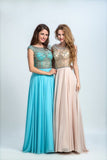2022 Prom Dress Scoop A Line Floor Length Beaded Tulle Bodice With Chiffon P2CZ94EZ