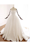 Ball Gown Long Sleeves Wedding Dress With Appliques Satin Bridal STGP1JNP34P