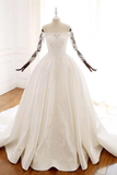 Ball Gown Long Sleeves Wedding Dress With Appliques Satin Bridal STGP1JNP34P