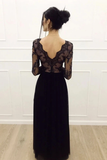 A-Line Long Sleeves Tulle Floor Length Black Prom Dress STGP4DAY74D