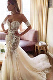 Charming Mermaid Sweetheart Backless Tulle Wedding Dresses with Lace Appliques STG15111