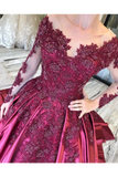 Prom Dress With Long Sleeves And Floral Embroidery Burgundy Colored Court STGPJ8SLMB9