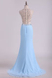 2022 Prom Dresses Scoop Sheath Two Pieces Chiffon With Beading And Slit Sweep P4Q3CMQS