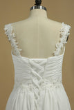 2024 Chiffon Straps A Line Wedding Dresses With Applique And Beads P5KFGAL8