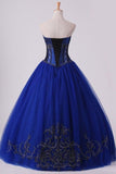 2024 Dark Royal Blue Ball Gown Sweetheart Floor Length Quinceanera Dresses With PFFHCHGR