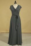 2024 Floor Length Dress Cowl Neck Cap Sleeves With Sash Modified Circle Skirt Plus PXJ1CQX7