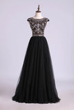 2024 Scoop A-Line Prom Dress Floor-Length Full Beaded Bodice PCF2XYDE