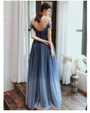 Charming A Line Blue Ombre Tulle Prom Dresses with Open Back, Evening STG15622