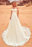 Charming Off The Shoulder Tulle Long Beach Wedding Dress With STGPYAQGZNX