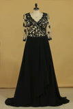 2022 Plus Size Black Mother Of The Bride Dresses V Neck A Line Chiffon With PX6ZZZAC