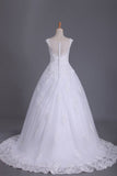 2024 A Line Cap Sleeve Scoop Tulle Wedding Dresses With Applique And P11QB59Q