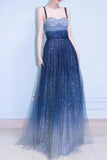 Elegant A Line Royal Blue Straps Floor Length Prom Dresses, Ombre Dance Dresses STG15150