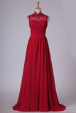 2024 High Neck A Line Chiffon With Applique And Ruffles Prom PSR5BL9Q