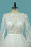 2024 Lace Wedding Dresses A Line Scoop Long Sleeves With Sash P2TJ6EM8
