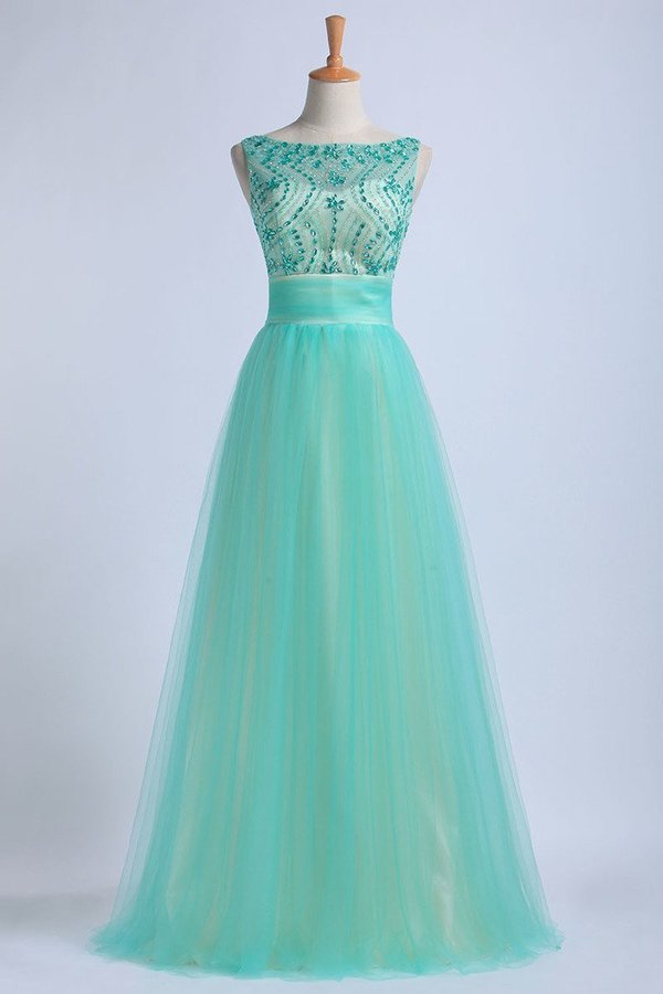 2022 Prom Dresses Scoop Floor Length Tulle With P6KYMZJF
