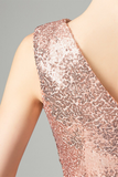 Sexy A-Line V-Neck Backless Short Pink Sequins Homecoming Dress