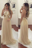 2024 A Line Prom Dresses Open Back Spaghetti Straps Beaded P6RR421A