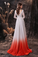 A-Line V-Neck Long Sleeve Ombre Red Lace Wedding Dress