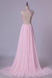 2024 Heavily Beaded Bodice Scoop A Line Prom Dresses Chiffon Open PXHDBN73