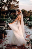 Elegant A Line V Neck Tulle Wedding Dresses With Flowers V Back Beach Wedding STGPEKH2P28