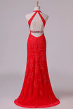 2022 Prom Dresses Column V Neck See-Through Tulle With Beading & PJLYQGPM
