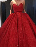 Sparkly Ball Gown Burgundy Strapless Sweetheart Prom Dresses, Long Quinceanera Dresses STG15428