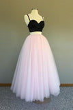 A Line Two Pieces Spaghetti Straps Black And Pink Prom Dresses, Formal STG20386