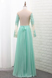 2024 Scoop A Line Chiffon Long Sleeves Prom Dresses With P2CJTCX5