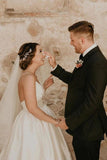 Simple Ivory Sleeveless Beach Wedding Dress Floor Length Satin Spaghetti Straps Bridal STGPC6KYY8G