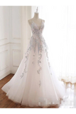 Beaded Spaghetti Strap Illusion V Neckline Wedding Dress With Colorful STGPH7CQTB3