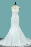 2022 Mermaid Wedding Dresses Scoop Lace With Applique P5EBY935