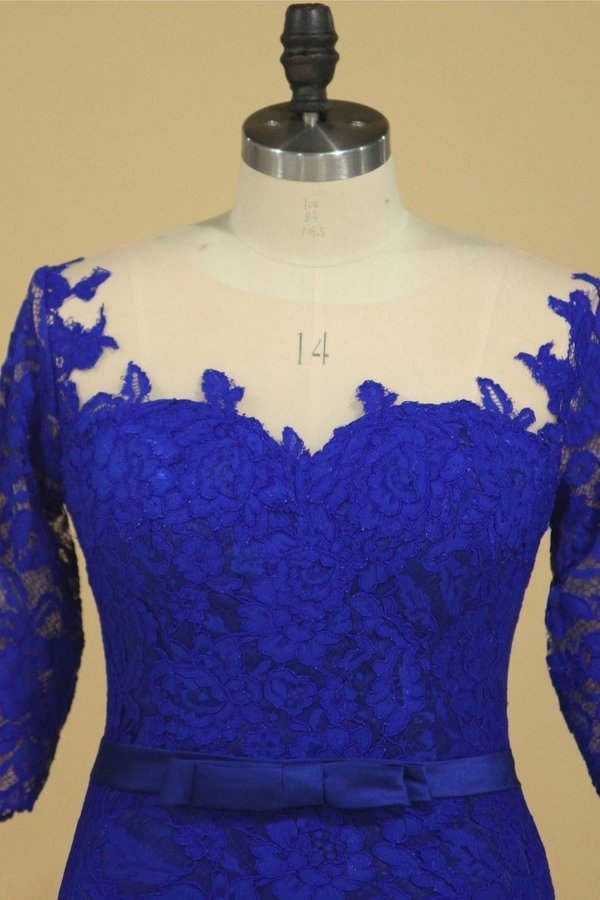 2022 Plus Size Scoop Sheath Half Sleeve With Sash Dark Royal Blue Lace Mother Of The Bride P3R2MJH2