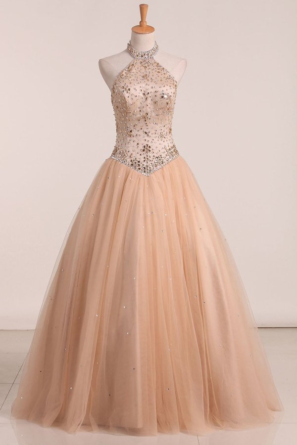 2022 New Arrival Halter Quinceanera Dresses A Line Tulle PELS9XBE