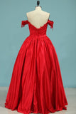 2024 Ball Gown Off-The-Shoulder Satin With Applique Color Red P9F12333
