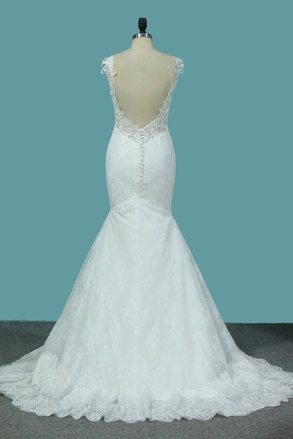 2022 Mermaid Wedding Dresses Lace Straps With Applique Sweep Train Sexy PXQDP2DK