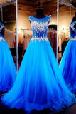 2022 Open Back Scoop Prom Dresses Tulle With Beading Sweep Train P4DEFQC9