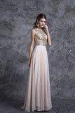 2022 Prom Dresses A-Line Scoop Beaded Bodice Floor-Length Chiffon Zipper PM8C45BY
