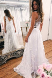 2024 A Line Wedding Dresses V Neck Tulle With Handmade Flowers PTNLMHJZ