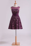 2024 Grape Homecoming Dresses Scoop A Line With Sash And Beads PBFAN8RB