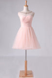 2024 Bateau Homecoming Dresses A Line Short/Mini With Beads And P8R16KL8