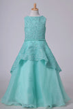 2024 Bateau A Line Flower Girl Dresses With Applique & Beads Tulle P58A8XN4