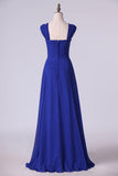 2024 Dark Royal Blue Prom Dresses A Line Straps Floor Length Chiffon PB2P1C64