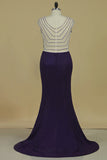 2022 Plus Size V Neck Mermaid/Trumpet Prom Dresses With Beading Sweep PD6EB9TE