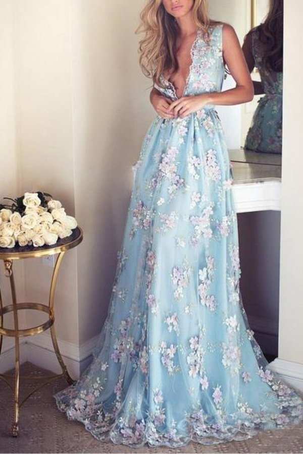 2022 Sky Blue Prom Dresses See Through Embroidery Formal PCJCN467