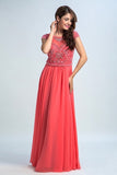 2022 Prom Dresses Scoop A Line Chiffon With Beading Cap PGTFPNC1