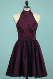 2024 High-Neck Short/Mini Homecoming Dresses A Line Satin & Lace With P4ZM3E4K
