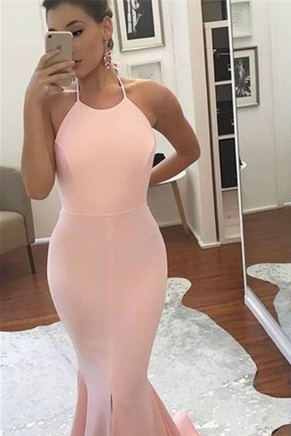 2022 New Arrival Sexy Open Back Halter Spandex Prom Dresses Mermaid PL49BAS7